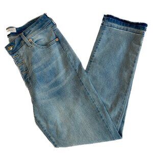 POPSUGAR Medium Wash Straight Leg High Rise Raw Hem Sz 10 W/ Tummy Control